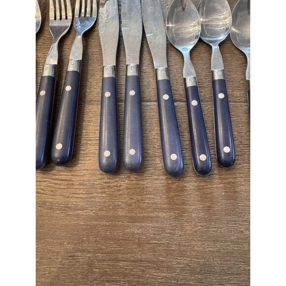 WF Washington Forge Mardi Gras Navy Blue Handle Flatware Taiwan Set of 11 - Picture 12 of 15